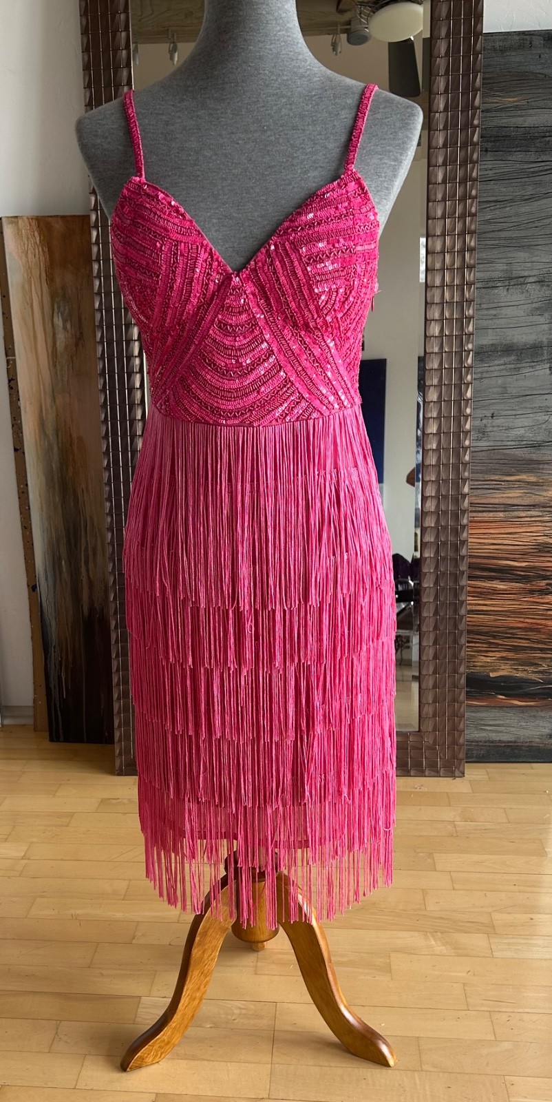 Pink Beaded and Fringe Dress - Boston Proper Size 6