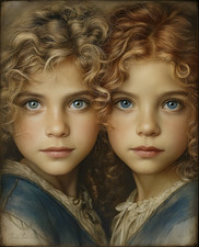 8x10 Cozy Storybook Two Young Girls with Curly Hair Art Print - 210587719