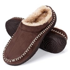 Men's Moccasin House Slippers - Memory Foam Indoor Outdoor Shoes Warm 10 Coffee