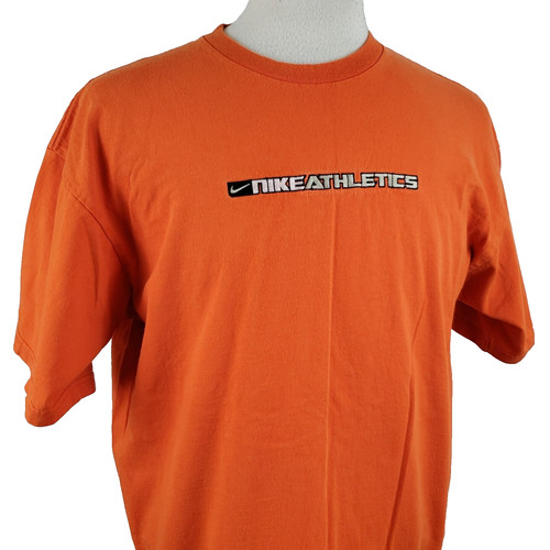 Nike, Nike Vintage T-Shirt Mens Large Crew Orange Embroidered Spell Out Gray Tag, USA