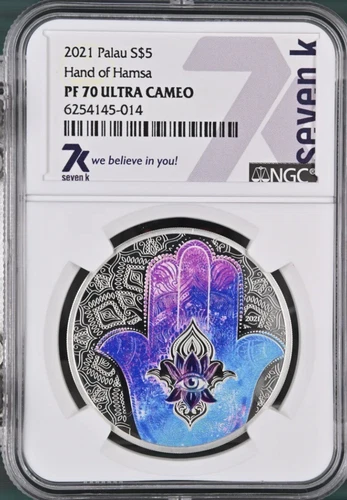 7k Metals Hand of Hamsa 2021 Palau 1oz .999 Silver Coin NGC PF70 UC 2500 Mintage
