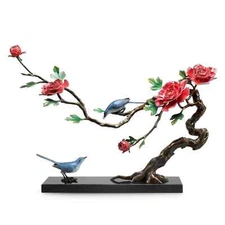 Multicolor Marble Nature & Whimsy Bluebirds of Happiness Centerpiece Sculpture