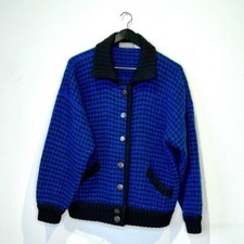 Vintage Marisa Christina Blue  Black Houndstooth Knit Cardigan   M