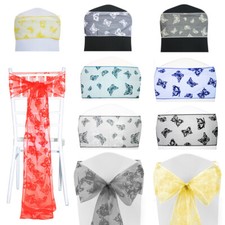 Butterfly Chair Sashes Organza Flocked Wedding Seat Event Party Venue Decoration