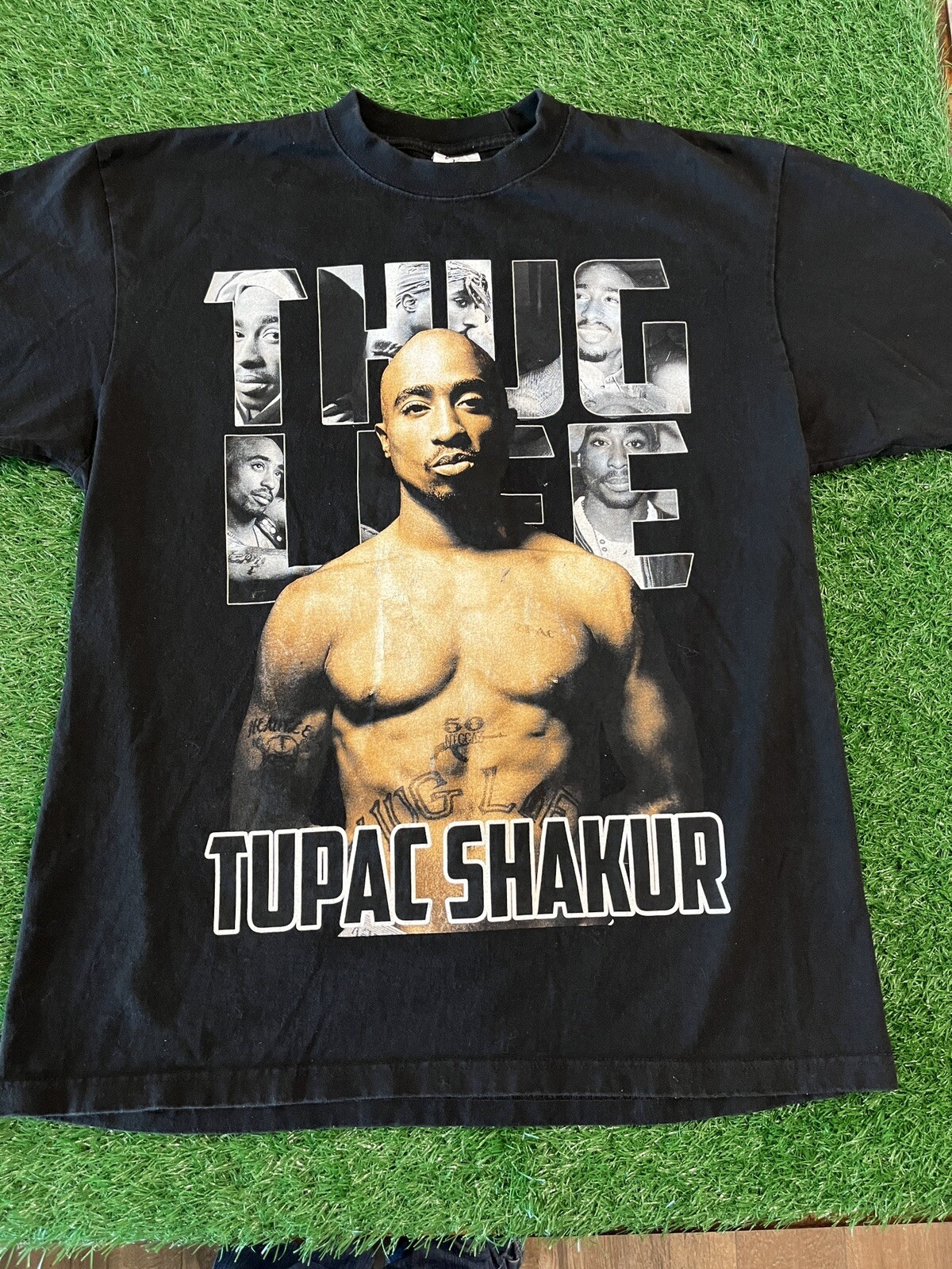FILA Camicia Tupac da uomo grande nera manica corta girocollo 2Pac Shakur Thug Life