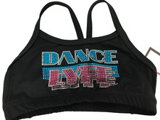 Augusta Lyfe Collection "Dance Lyfe" Rhinestoned Dance Bra Top, Girls Size L