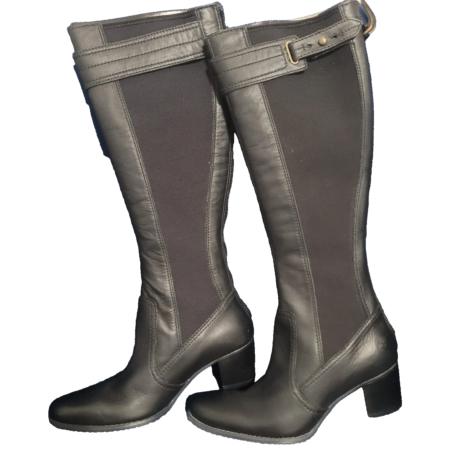 Stivali alti Timberland in pelle nera neoprene al ginocchio stile equitazione 6