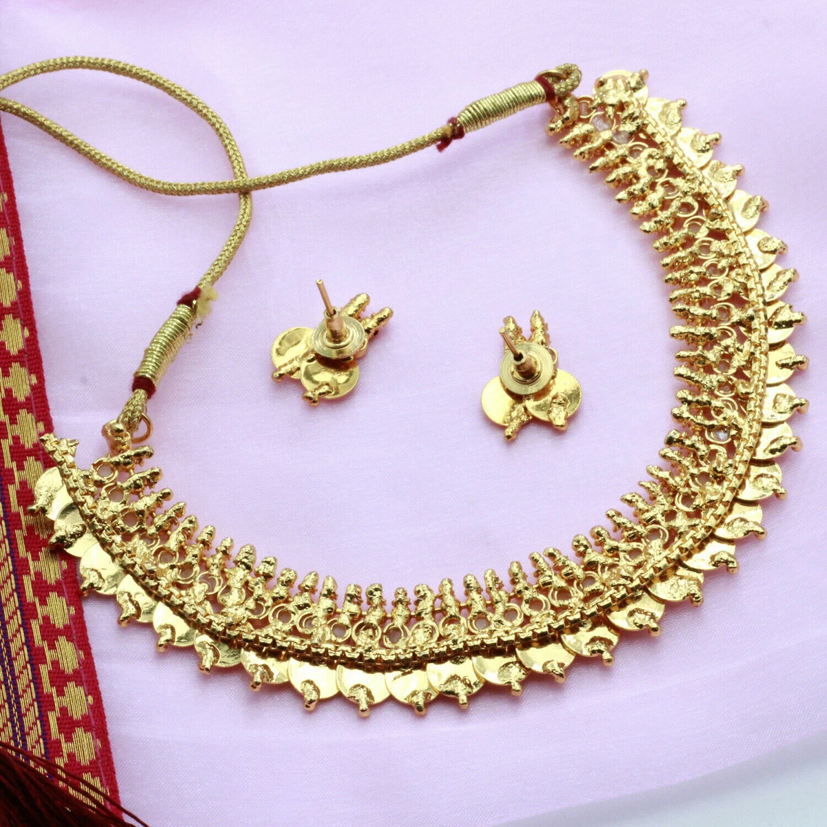 South Indian Traditional Gold Plated Ginni Coin Necklace Set Temple Jewelry