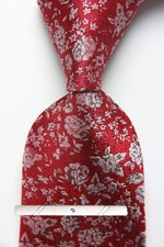 New Classic Floral Red White JACQUARD WOVEN 100 Silk Men's Necktie Tie