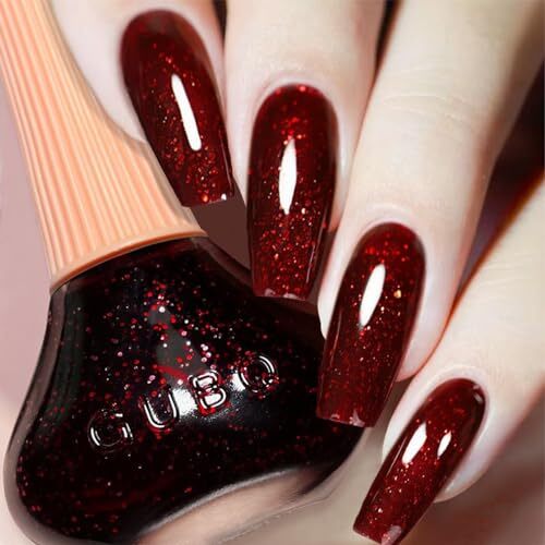 Wine Red Glitter Nail Polish 12ml Quick Dry Lacquer for Nail Art-image