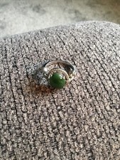 Sterling Silver Ring With A Green Polished Stone Size 9