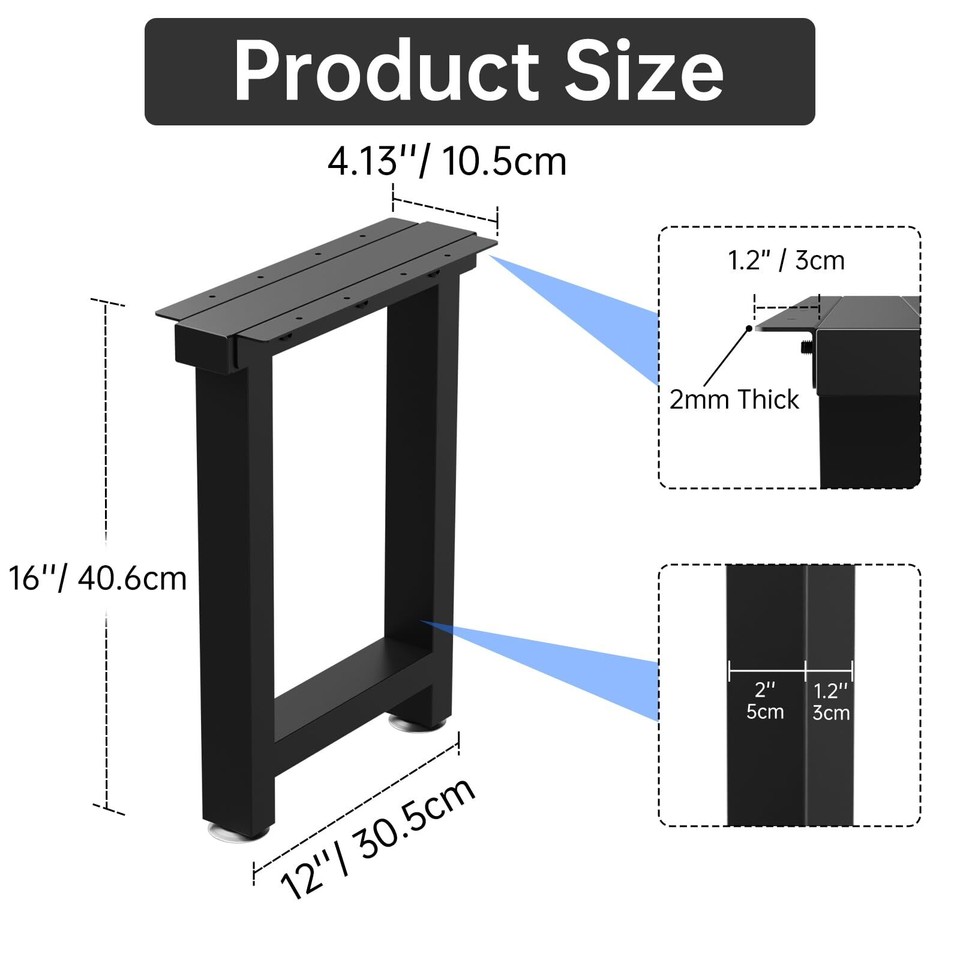 Metal Table Legs Heavy Duty 16”H x 12”W Metal Furniture Legs for Dining