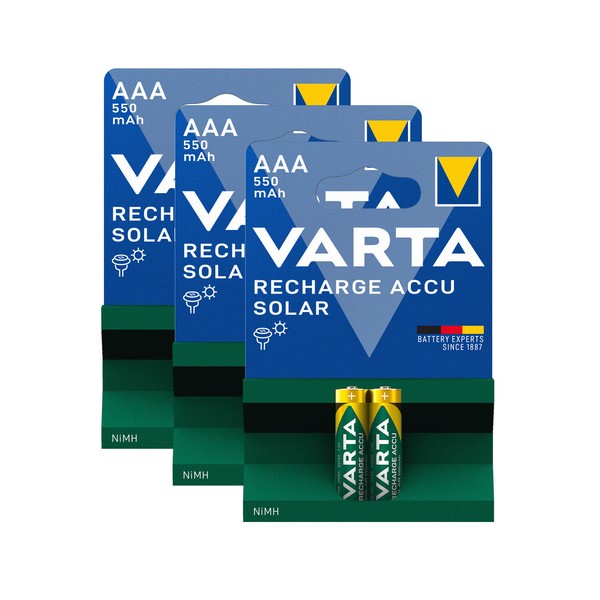 3X Varta Solar Akku Micro Aaa HR03 Nimh 550 Mah 56733 2Er Blister-image