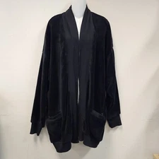 Hue Fleece Cardigan Sweater L/XL Black Pockets Super Soft Cozy Oversized Fluffy