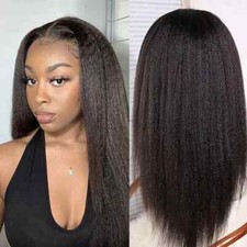 Kinky Straight Human Hair Wig HD Transparent Yaki Straight Lace Frontal Wigs