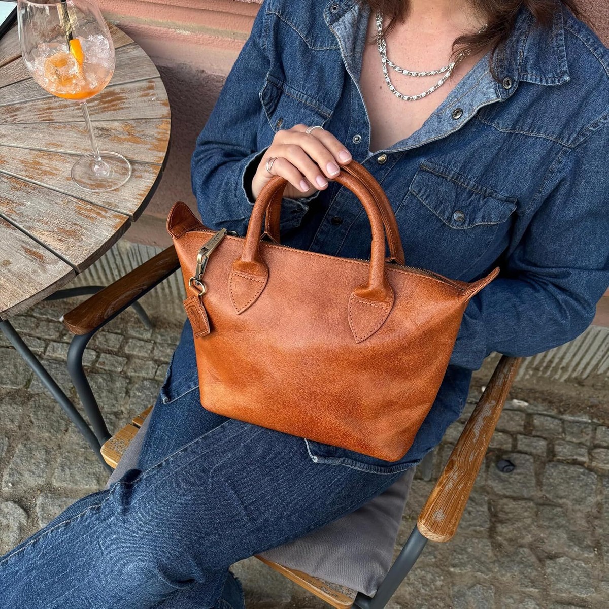 BERLINER BAGS Louise Vintage Leather Shoulder Bag - Brown Crossbody Handbag For Women, Adjustable Strap 7 thumbnail image