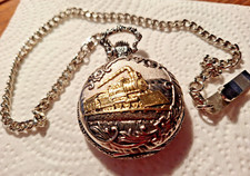 Watch-It Train Locomotive Pocket Watch Quartz Silver Tone New Battery