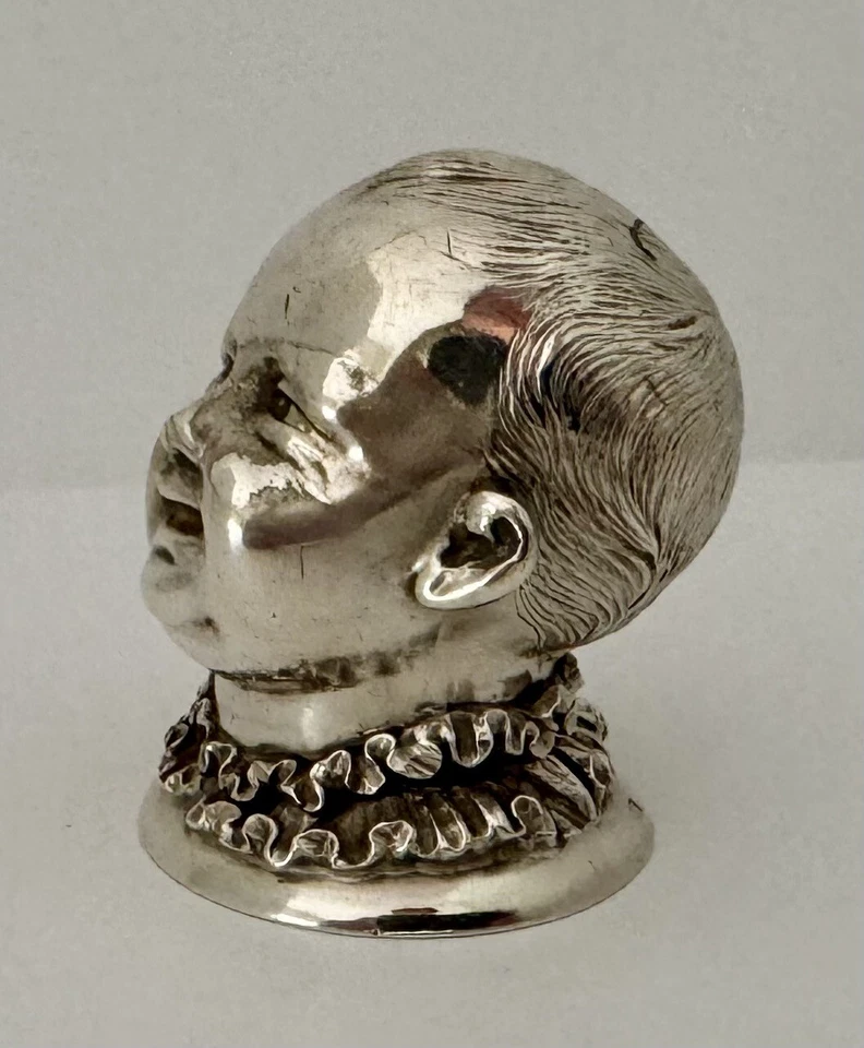 INGLÉS VICTORIANO FIGURA CABEZA DE BEBÉ ESTERLINA PIMIENTA AGITADOR HENNELL LONDRES 1880 Foto 3 de 4