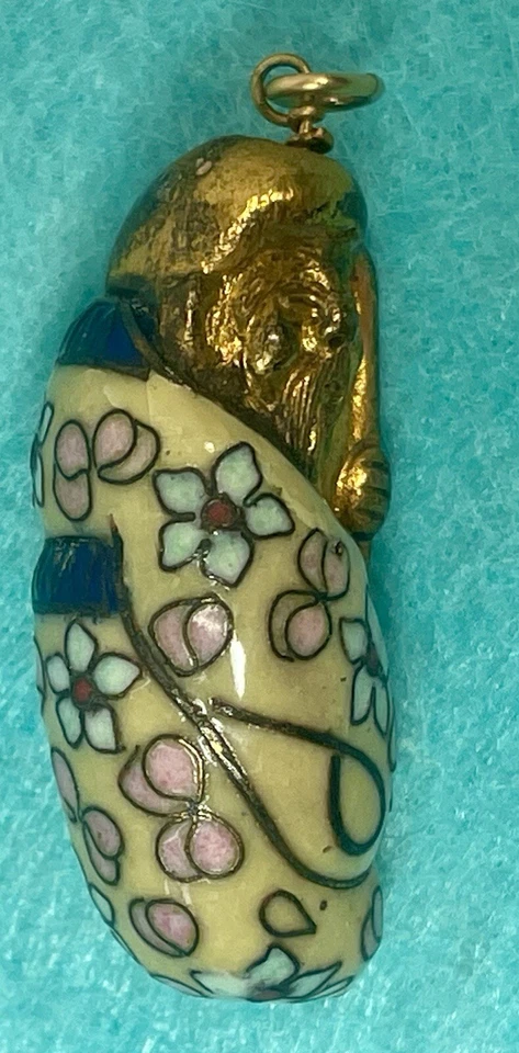 Conta Cloisonne Buddha Priest bronze esmalte chinês 1,5 polegadas vintage Estate - Imagem 3 de 4