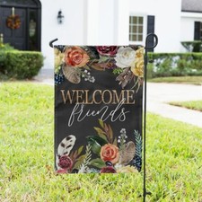 Garden Flag - Welcome Friends Florals and Feathers