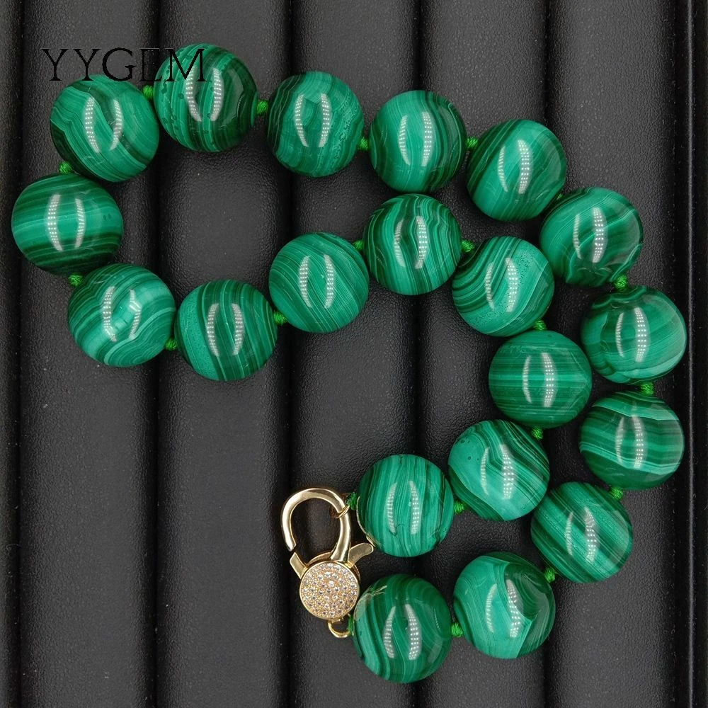Natural AAA Grade 20mm Green Malachite Round Smooth Gemstone Necklace 46Cm - product detail image 10