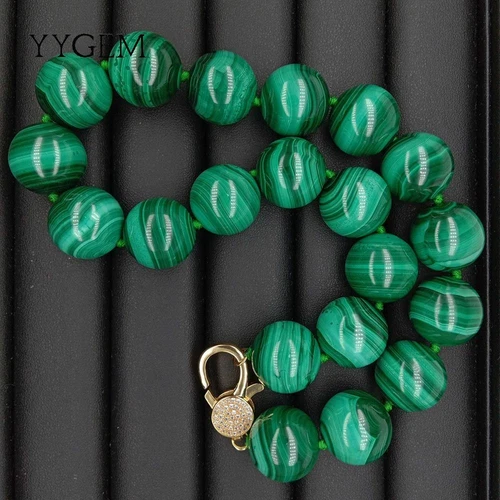 Natural AAA Grade 20mm Green Malachite Round Smooth Gemstone Necklace 46Cm image 10
