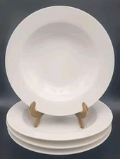 Set 4 Dowan White Porcelain 9 1/2" Large Rimmed Soup / Salad Bowls "Nice Con"