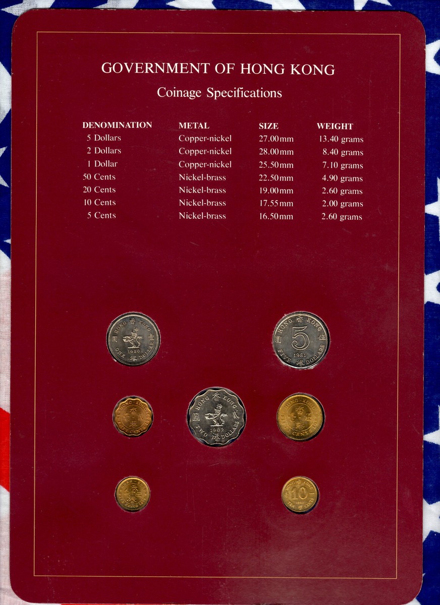 チャイナ・オブライエン('82米/香港) 2セット Coin Sets of All Nations Hong Kong 1979-1982 UNC $1 1980 $2