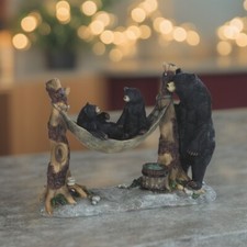 Black Bear with Baby Bears in Hammock Statue 7"H Wild Animal Figurine Room Decor