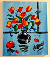 Tulips  Peach  Modern  Original Abstract Painting  SIGNED PALETTE KNIFE