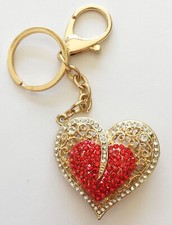 Love Heart Shape Key Chain Rhinestone Bag Clips Handbag Pendant/Key Rings L-4"
