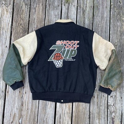 Vintage 7Up The Uncola NBA Shootout Leather Jacket Sz Large Distressed