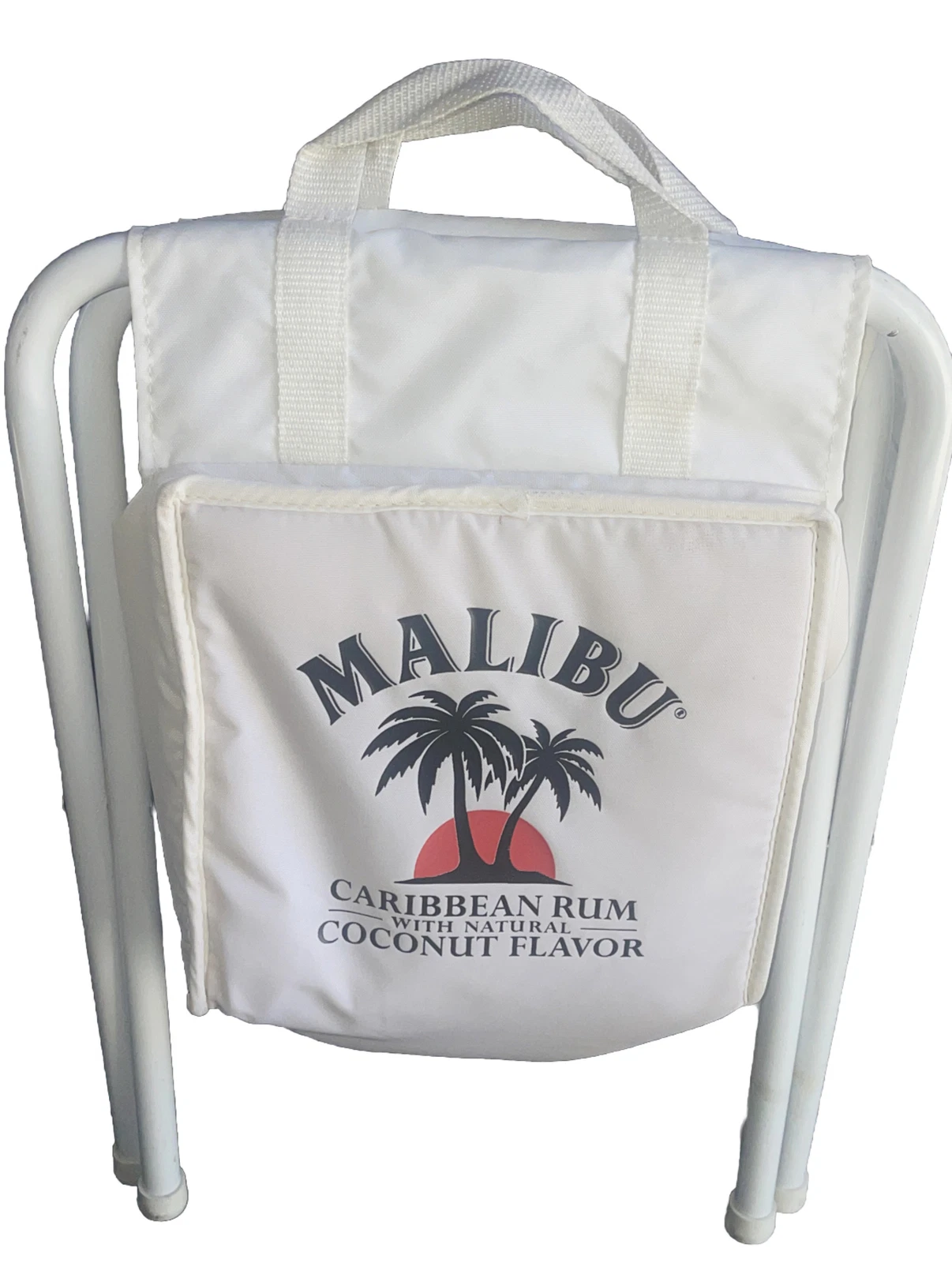 Vintage RARE Malibu Coconut Flavor White Folding Stool Cooler Bag W/ Handles