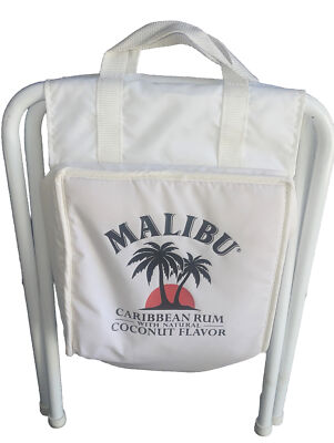 Vintage RARE Malibu Coconut Flavor White Folding Stool Cooler Bag W/ Handles
