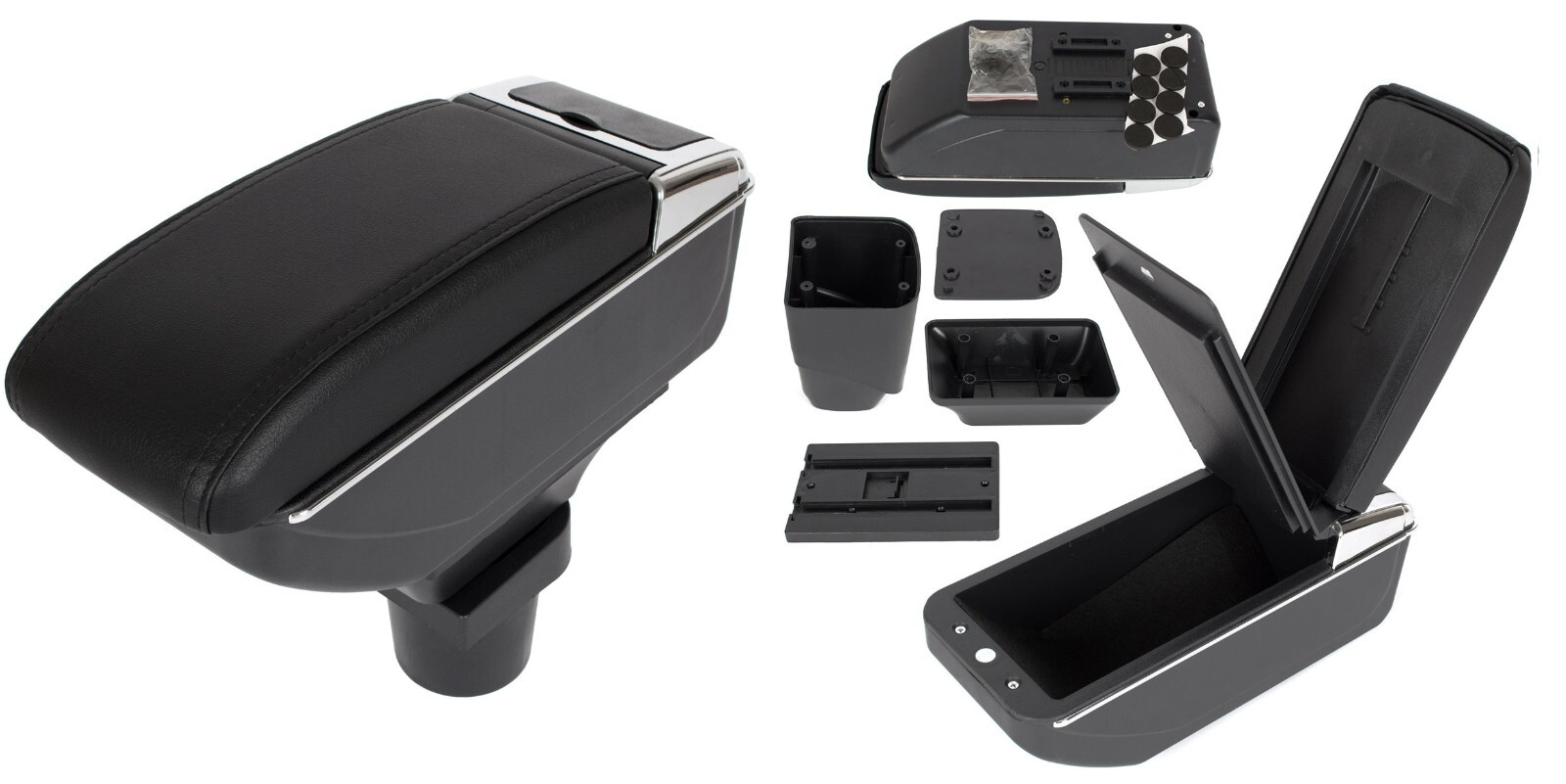 Accoudoir central noir en cuir éco pour Toyota Yaris II de 2006 à 2012