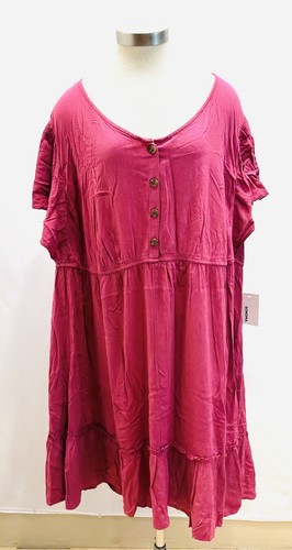 NWT SONOMA Women Short Sleeve Pullover Pink Elastic Waist V-Neck Dress Size 3X