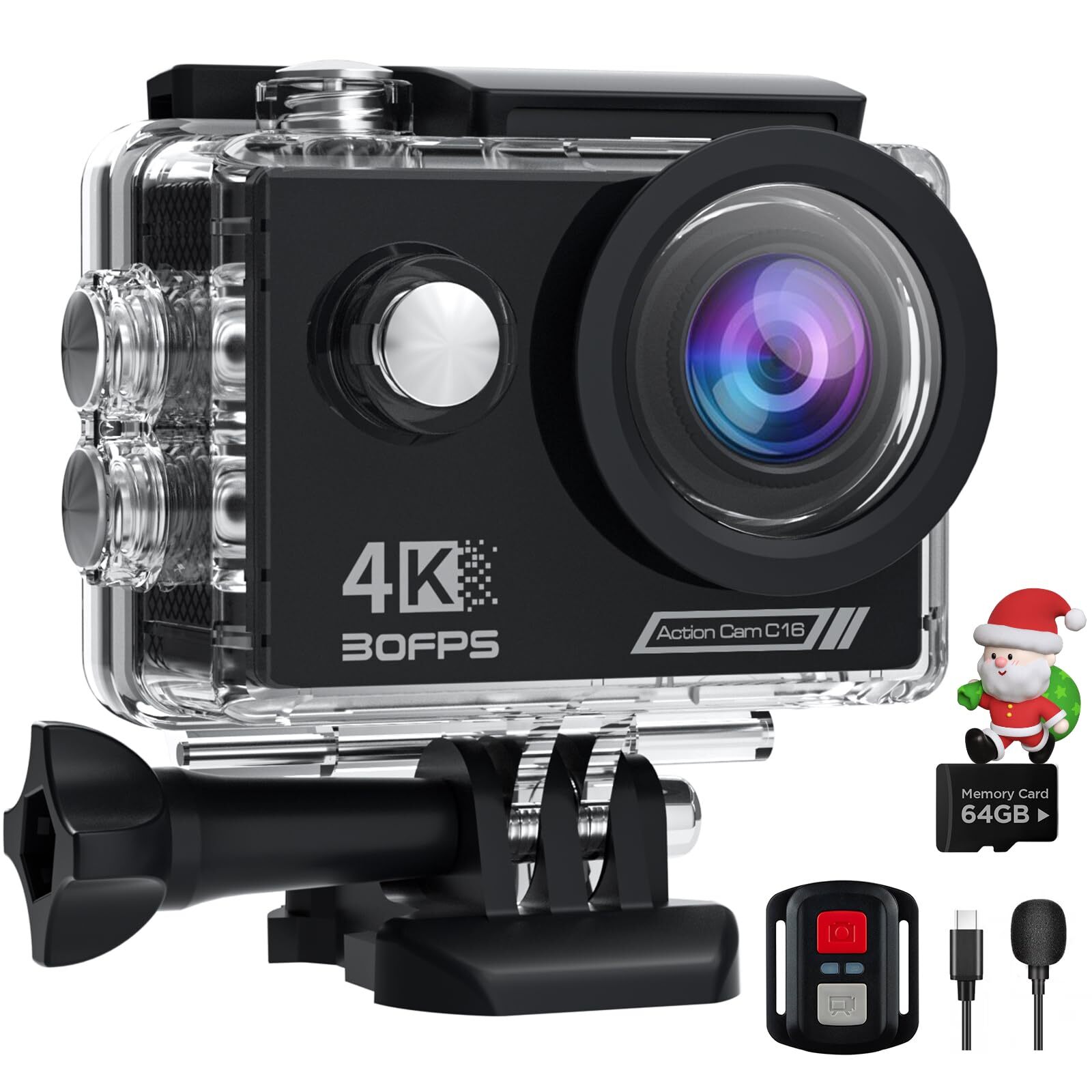 4K 30FPS Waterproof Action Camera with 64G SD Card,131FT Underwater Camera,20...