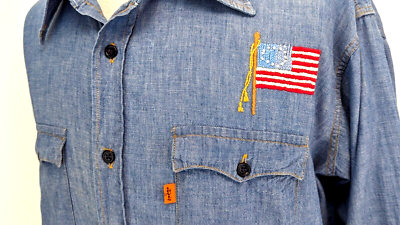 Vtg 70s LEVI'S Men's XL Orange Tab Chambray Shirt BICENTENNIAL USA