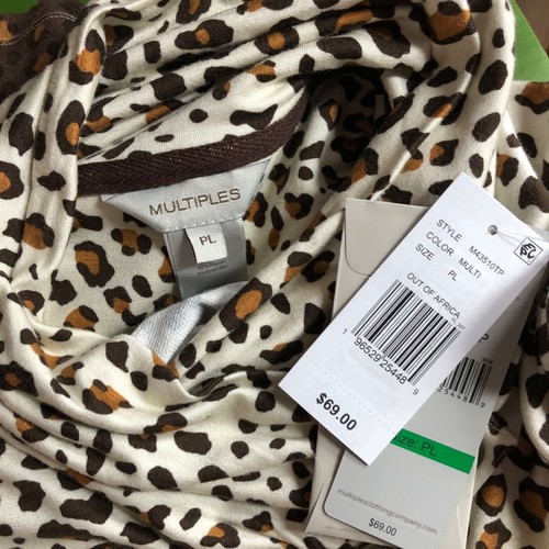 Multiples Animal Print Cowl NeckTunic Top With Button Accent Womens Pet L NWT - Picture 7 of 7