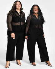 Nina Parker Women Trendy Mesh Top Jumpsuit Black Plus Size 24W