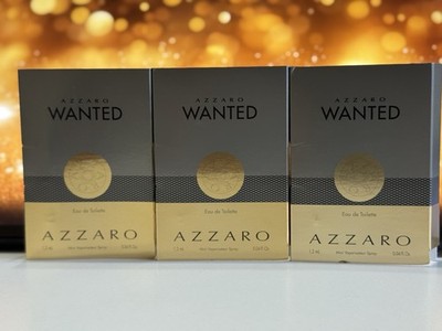 3x Azzaro Wanted Eau de Parfum EDP Sample Spray .04oz, 1.2ml New in Card