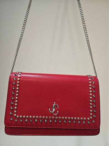 Jimmy Choo PALACE XJC Studded Mini Shoulder Bag Royal Red Calf Leather Authentic
