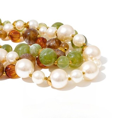 Elegante Edelstahl Halskette mit Resinperlen und Echtgoldbeschichtung