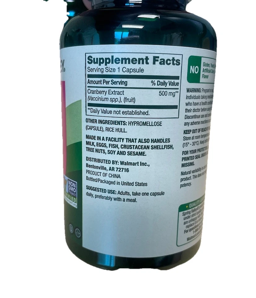 2x Spring Valley Cranberry Extract Vegetarian Capsules, 500mg, 60 Count - Image 2 of 2