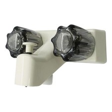 Mobile Home RV Tub Shower Faucet, Smoke Double Handles, 4" on Parchment