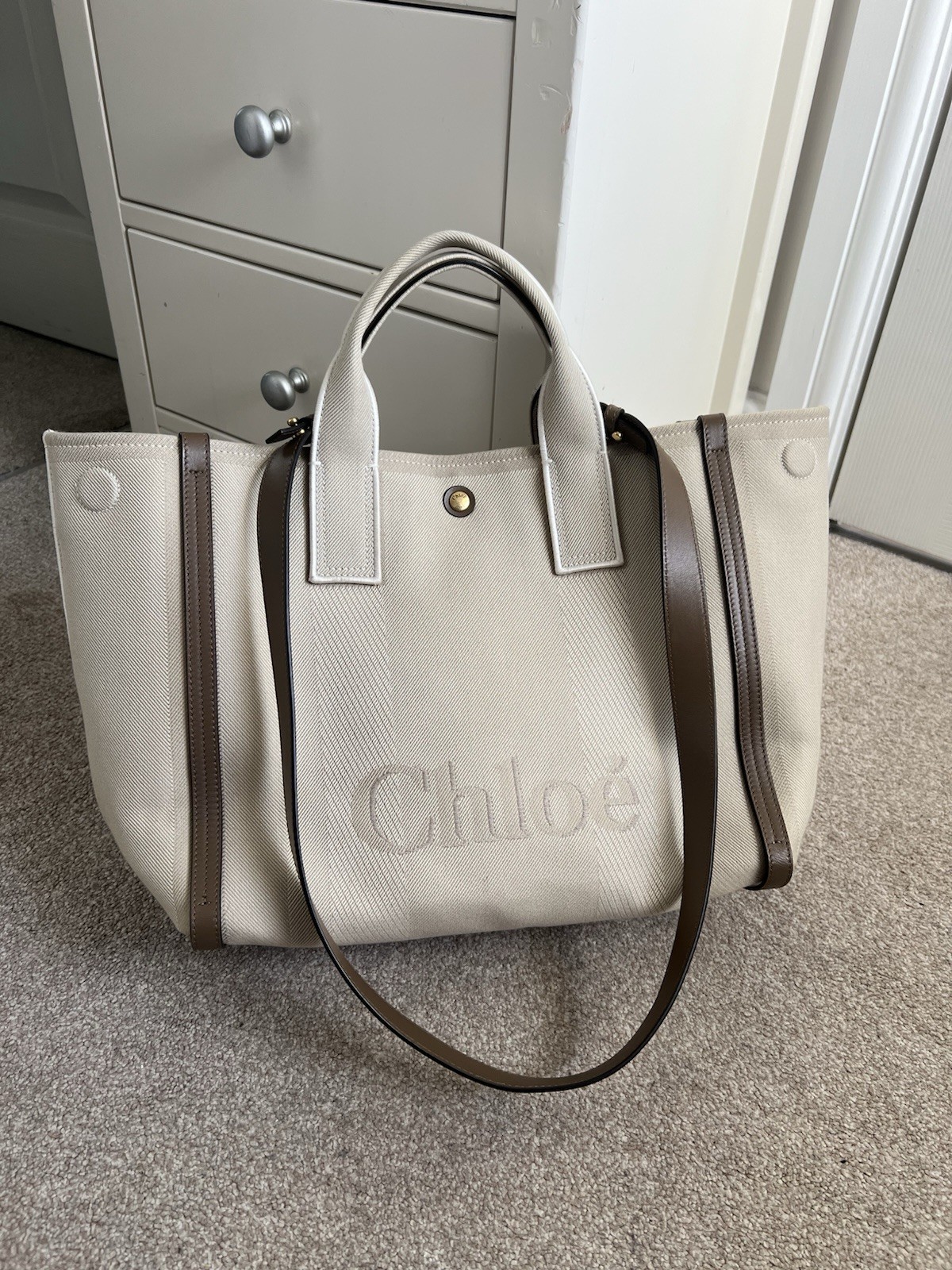 Chloe Tote / Chloe Canvas Bag Canvas Carry Tote Vegetal Beige