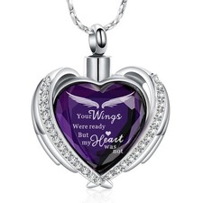 Cremation Jewelry Angel Wing Heart Urn Pendant Necklaces for Women Crystals Urns