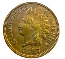 1897 US $0.01 Indian Head Cent Full Liberty 4 Diamonds 