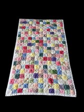 Vintage Yo Yo Quilt Baby Crib Twin Wall Flannel Backing Handmade 32" X 52"