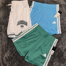 Adidas Boys Medium Shorts Blue Green White Classic 3 Stripe Basketball Lot Of 3